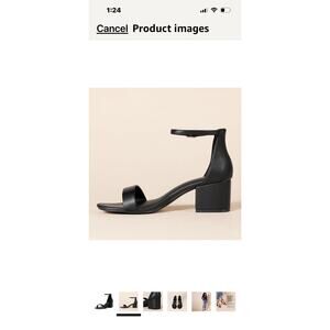 Amazon Essentials Women's Two Strap Heeled Sandal, Black Faux Leather, 7.5